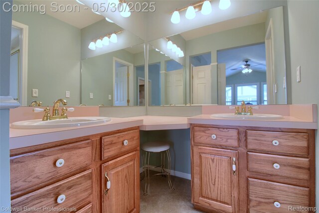 1468 N Morton Taylor Rd, Canton, MI 48187 - bathroom featuring vanity and ceiling fan