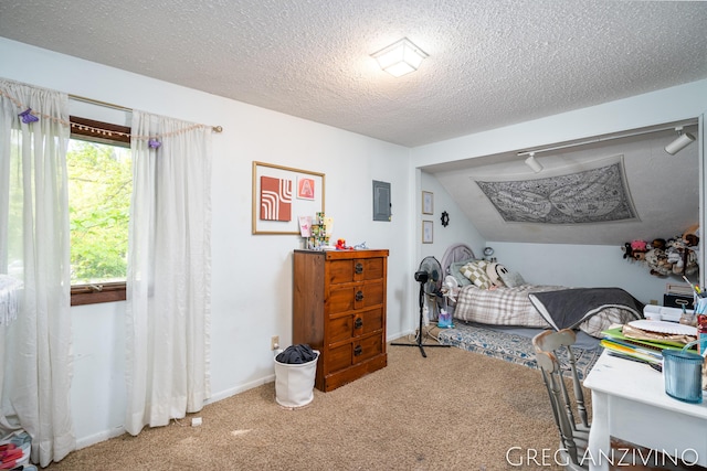 5906 Henry St, Norton Shores, MI 49441 - carpeted bedroom featuring a textured ceiling and baseboards