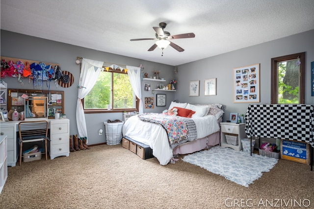 5906 Henry St, Norton Shores, MI 49441 - carpeted bedroom featuring a ceiling fan and a textured ceiling