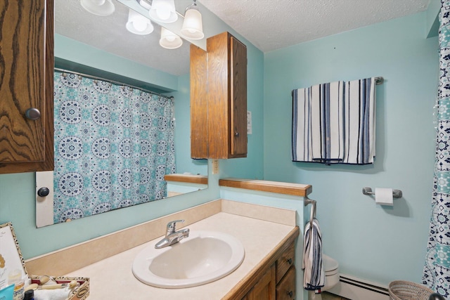 10200 Jerome Rd N, Jerome, MI 49249 - full bath featuring vanity, a baseboard radiator, a chandelier, a textured ceiling, and toilet
