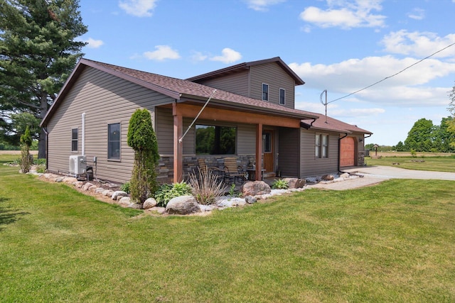 10200 Jerome Rd N, Jerome, MI 49249 - view of home's exterior featuring driveway, stone siding, roof with shingles, a yard, and a garage
