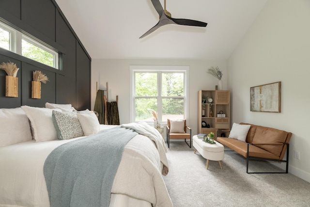 2750 Ashford Trl, Portage, MI 49024 - bedroom featuring vaulted ceiling, light carpet, and a ceiling fan