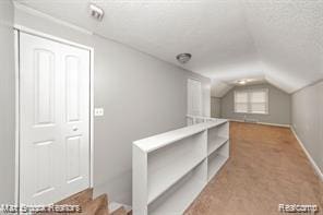 17167 Salem St, Detroit, MI 48219 - additional living space with vaulted ceiling, light carpet, and baseboards