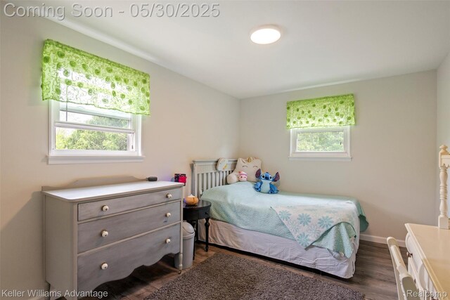 23355 Larkshire St, Farmington Hills, MI 48336 - bedroom with multiple windows, dark wood-style flooring, and baseboards