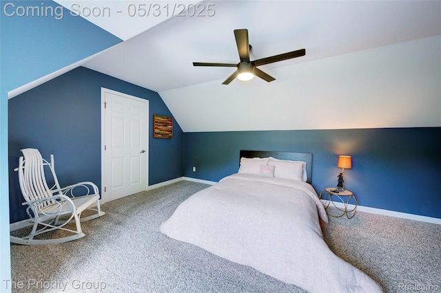 7730 Parkcrest Cir, Clarkston, MI 48348 - carpeted bedroom featuring lofted ceiling, a ceiling fan, and baseboards