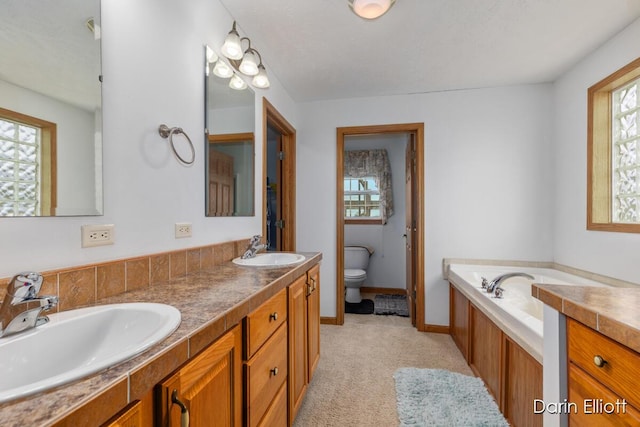 1141 E Tupper Lake Rd, Lake Odessa, MI 48849 - full bath featuring double vanity, toilet, a bath, and plenty of natural light