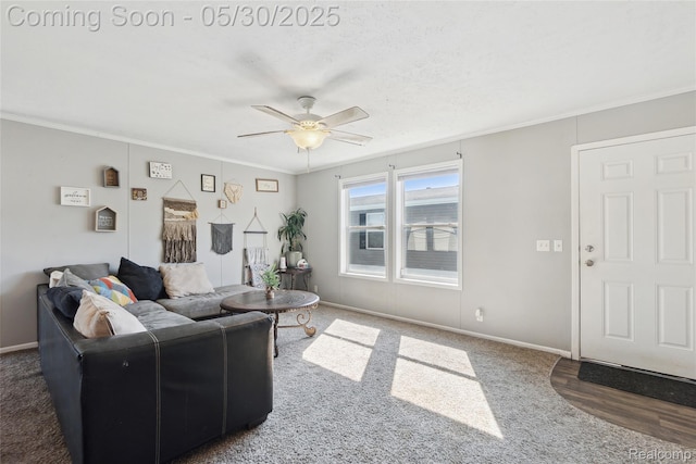29 Fox Hound Ct, Grand Blanc, MI 48439 - carpeted living area with ornamental molding, ceiling fan, and baseboards