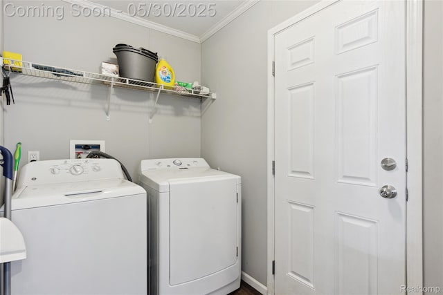 29 Fox Hound Ct, Grand Blanc, MI 48439 - laundry area featuring washer and dryer and ornamental molding