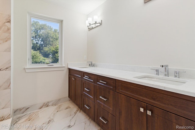 2911 Walsh Dr, Rochester Hills, MI 48309 - full bath featuring double vanity and marble finish flooring
