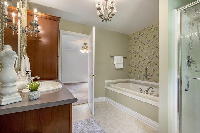 6541 S 6th St, Kalamazoo, MI 49008 - bathroom with vanity, a garden tub, an enclosed shower, and baseboards