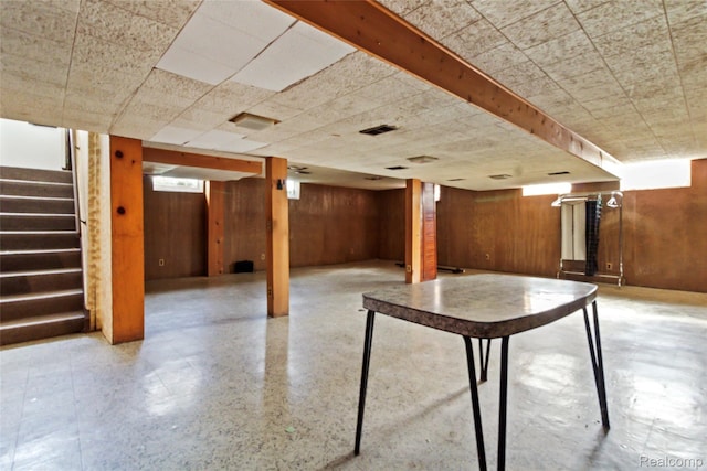 13128 Talbot Ave, Huntington Woods, MI 48070 - finished basement featuring stairs and wood walls