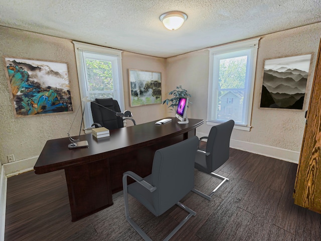 1114 E Michigan Ave, Albion, MI 49224 - office with a textured wall, baseboards, a textured ceiling, and dark wood-style floors