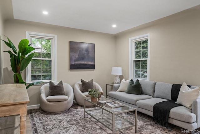 28517 Aberdeen St, Southfield, MI 48076 - living room featuring healthy amount of natural light, wood finished floors, recessed lighting, and baseboards