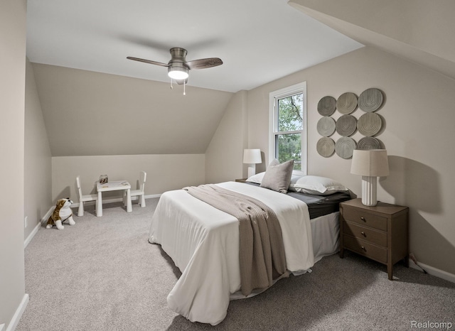 28517 Aberdeen St, Southfield, MI 48076 - carpeted bedroom with vaulted ceiling, baseboards, and ceiling fan