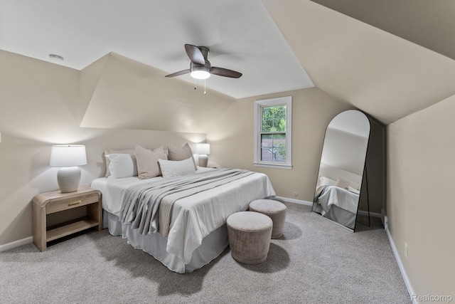 28517 Aberdeen St, Southfield, MI 48076 - carpeted bedroom with baseboards, lofted ceiling, and a ceiling fan