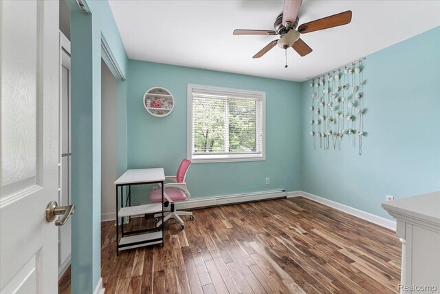 10161 N Loma Cir, Grosse Ile, MI 48138 - office with wood finished floors, a ceiling fan, baseboards, and a baseboard heating unit