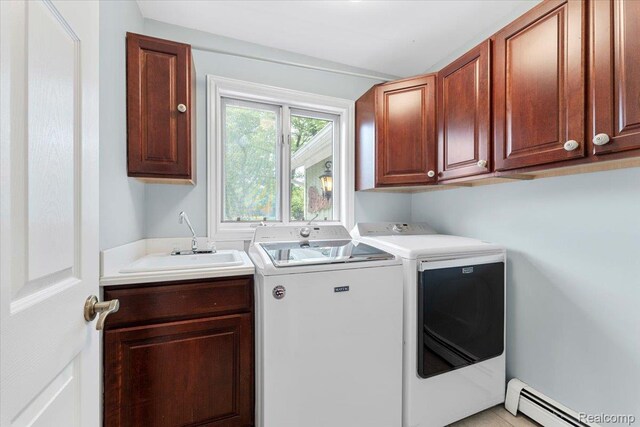 10161 N Loma Cir, Grosse Ile, MI 48138 - washroom with cabinet space, baseboard heating, and washer and clothes dryer