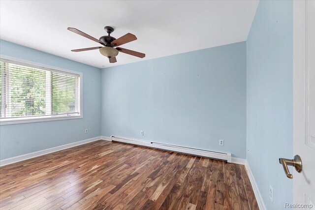 10161 N Loma Cir, Grosse Ile, MI 48138 - unfurnished room with a baseboard radiator, wood finished floors, ceiling fan, and baseboards