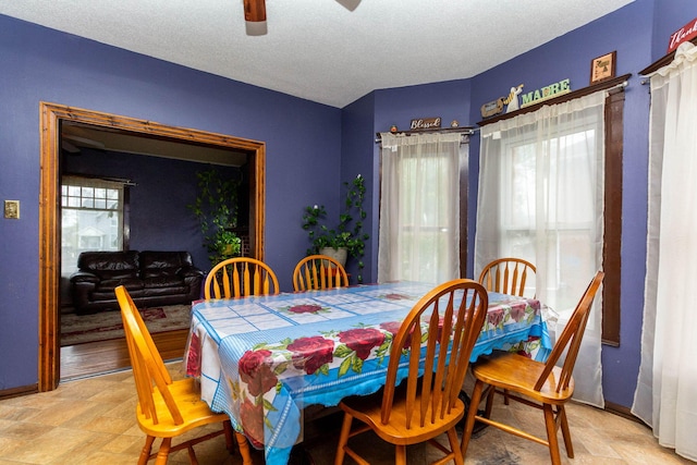 323 Northbound Gratiot Ave, Mount Clemens, MI 48043 - dining area featuring a ceiling fan, baseboards, and light stone finish flooring
