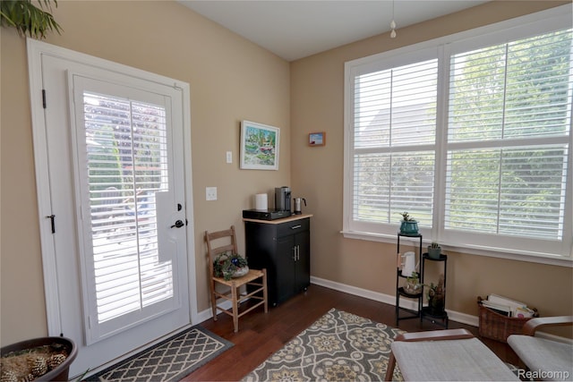 23971 Manistee Ln, Flat Rock, MI 48134 - entryway with dark wood-style flooring and baseboards