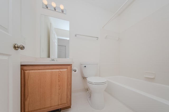 128 Commons Cir, Saline, MI 48176 - bathroom featuring toilet, vanity, bathtub / shower combination, tile patterned floors, and baseboards