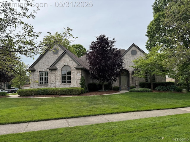 7348 William Dr, Shelby Twp, MI 48316 - french country inspired facade with a front yard and brick siding