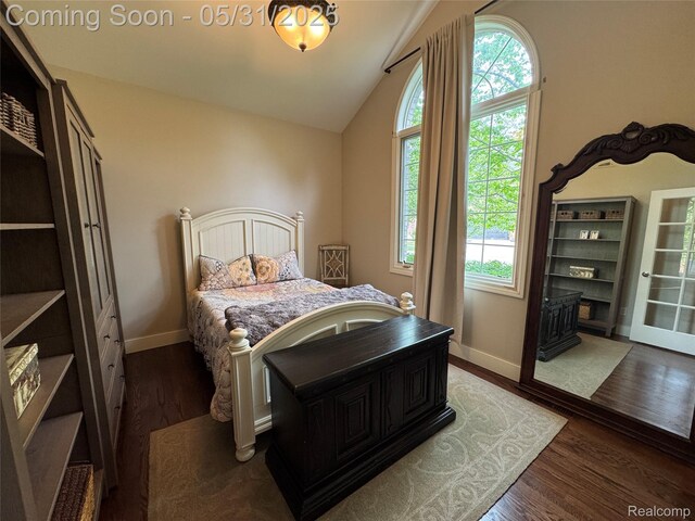 7348 William Dr, Shelby Twp, MI 48316 - bedroom with wood finished floors, baseboards, and lofted ceiling
