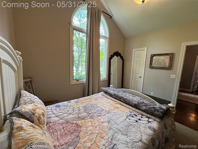 7348 William Dr, Shelby Twp, MI 48316 - bedroom featuring lofted ceiling and wood finished floors