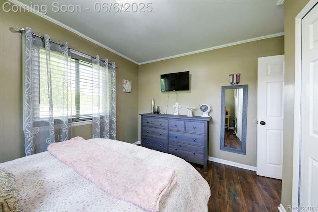 2470 E Highland Rd, Howell, MI 48843 - bedroom with dark wood finished floors, baseboards, and crown molding