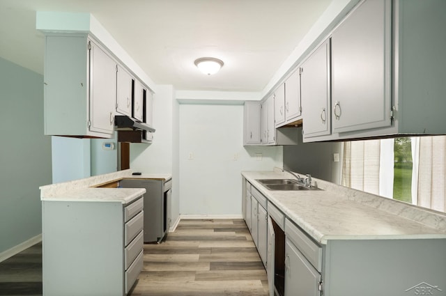 3637 Cora St, Saginaw, MI 48601 - kitchen with a sink, light wood-style flooring, light countertops, and a peninsula