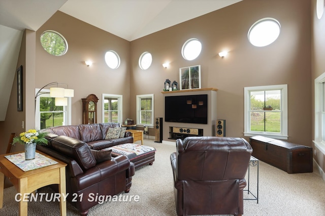 12751 Wilkinson Rd, Freeland, MI 48623 - carpeted living room featuring high vaulted ceiling