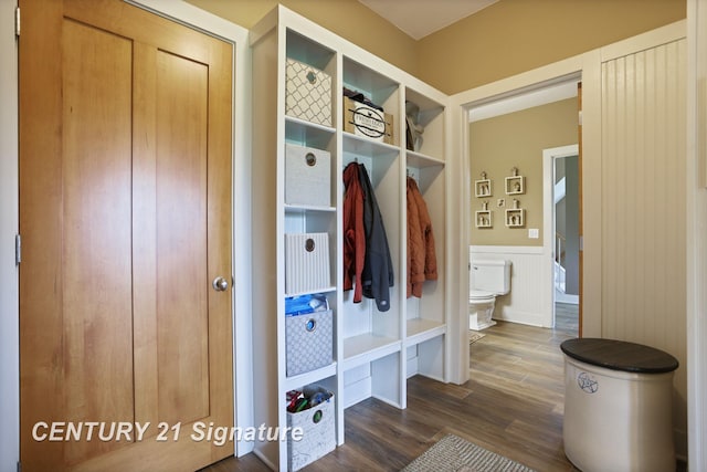 12751 Wilkinson Rd, Freeland, MI 48623 - mudroom with a wainscoted wall and dark wood-style floors