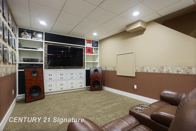 12751 Wilkinson Rd, Freeland, MI 48623 - living area with carpet flooring, a drop ceiling, baseboards, and recessed lighting
