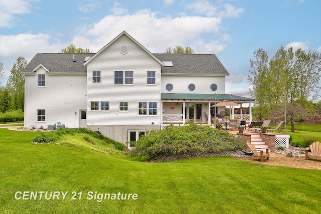 12751 Wilkinson Rd, Freeland, MI 48623 - back of house with a lawn, a patio area, roof with shingles, and central air condition unit