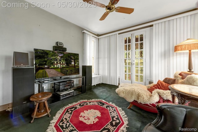 2918 Burns St, Detroit, MI 48214 - living room featuring ceiling fan and carpet