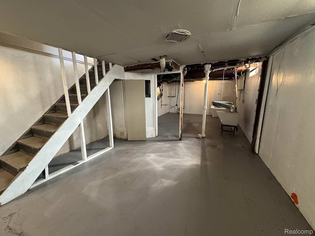 19961 Greenfield Rd, Detroit, MI 48235 - unfinished basement with stairs and a sink
