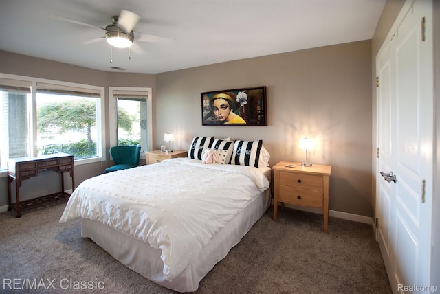 826 Wolverine Dr, Wolverine Lake, MI 48390 - bedroom featuring carpet, baseboards, and ceiling fan