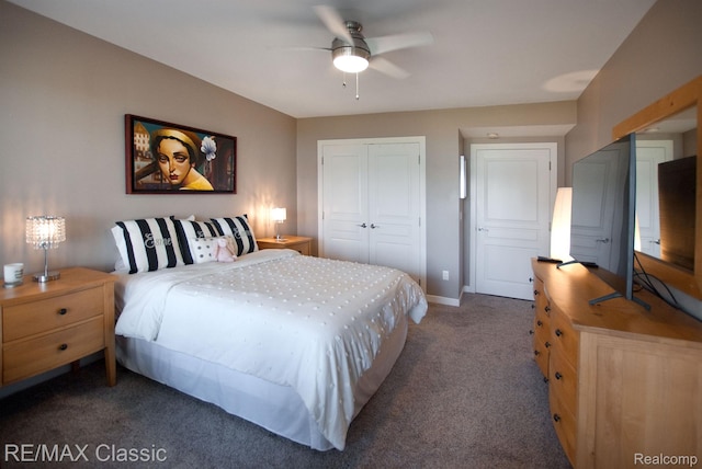 826 Wolverine Dr, Wolverine Lake, MI 48390 - bedroom featuring a closet, carpet flooring, baseboards, and ceiling fan