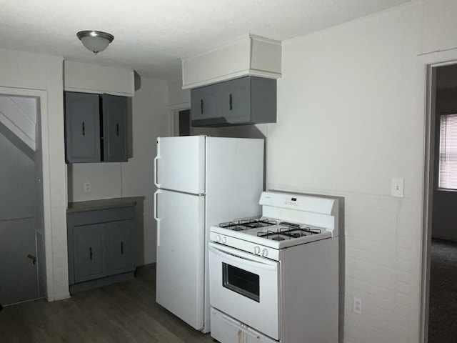 7269 Minock St, Detroit, MI 48228 - kitchen featuring white range with gas cooktop, dark wood-style flooring, electric panel, and gray cabinets