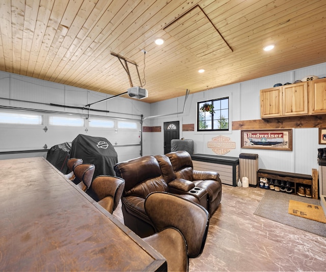 826 Jennie Pl, Monroe, MI 48161 - garage with wooden ceiling, recessed lighting, and a garage door opener