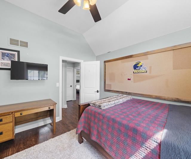 826 Jennie Pl, Monroe, MI 48161 - bedroom featuring vaulted ceiling, wood finished floors, a ceiling fan, and baseboards