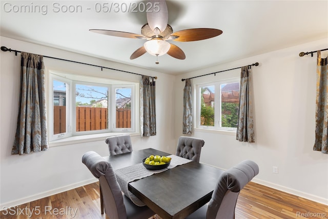 20791 Busenbark Ln, Brownstown, MI 48183 - dining space featuring baseboards, wood finished floors, and ceiling fan