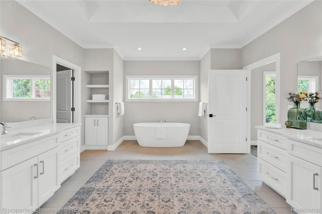 19138 Riverside Dr, Beverly Hills, MI 48025 - full bathroom featuring plenty of natural light, tile patterned floors, vanity, recessed lighting, and crown molding