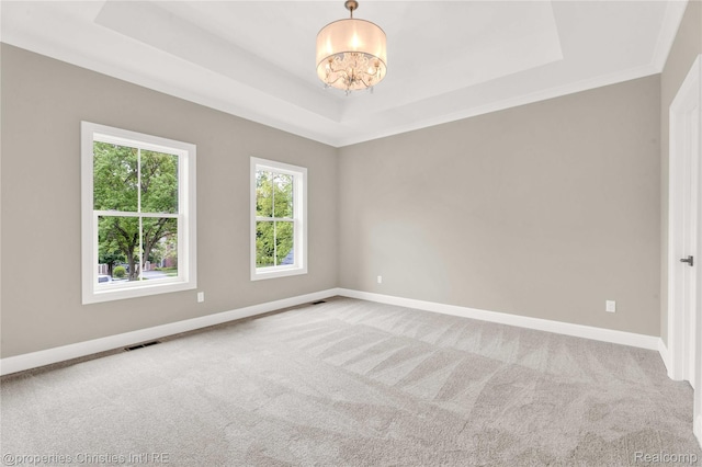 19138 Riverside Dr, Beverly Hills, MI 48025 - carpeted empty room featuring a raised ceiling, a chandelier, and baseboards
