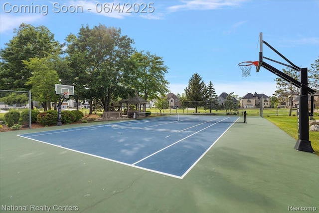 3448 Circle Dr, Commerce Twp, MI 48382 - view of tennis court featuring a gazebo and community basketball court