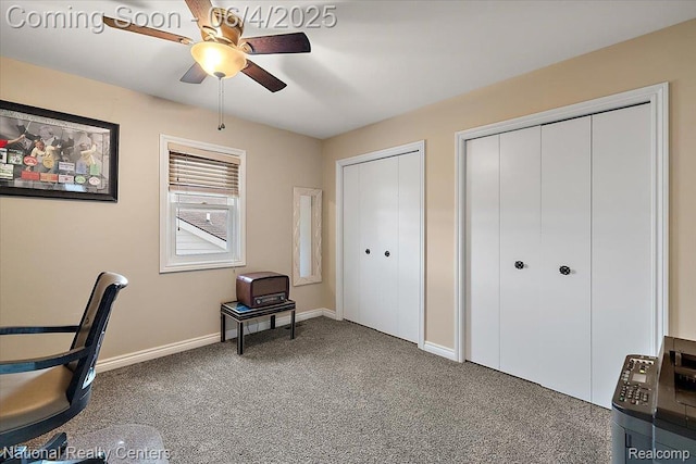 3448 Circle Dr, Commerce Twp, MI 48382 - carpeted office space featuring ceiling fan and baseboards