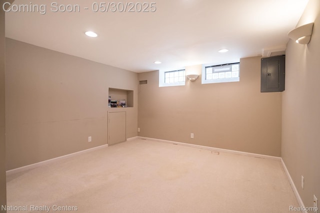 2029 Hubbell St, Dearborn, MI 48128 - basement with electric panel, carpet floors, recessed lighting, and baseboards