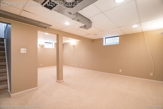 2029 Hubbell St, Dearborn, MI 48128 - basement featuring stairway, carpet floors, baseboards, and recessed lighting
