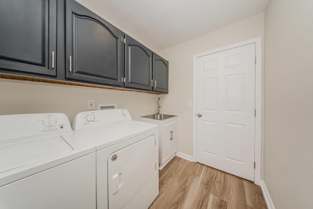 9117 Cambridge Dr, Saline, MI 48176 - laundry room featuring independent washer and dryer, cabinet space, light wood-type flooring, and baseboards