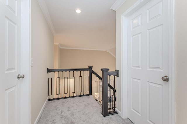 9117 Cambridge Dr, Saline, MI 48176 - stairs with carpet flooring, baseboards, ornamental molding, and recessed lighting